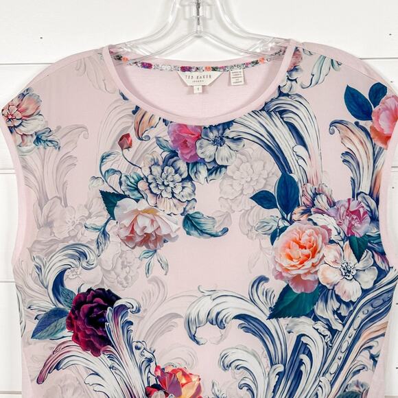 Ted Baker Judisa Pink Acanthus Scroll Woven Front Tee, EUC, US Size 4 MSRP $195 - Picture 4 of 11